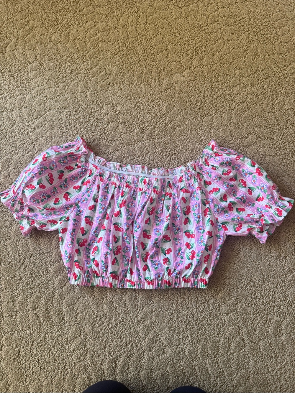 Tatyana Retro Cherry Crop Peasant Top Shirt Size XS